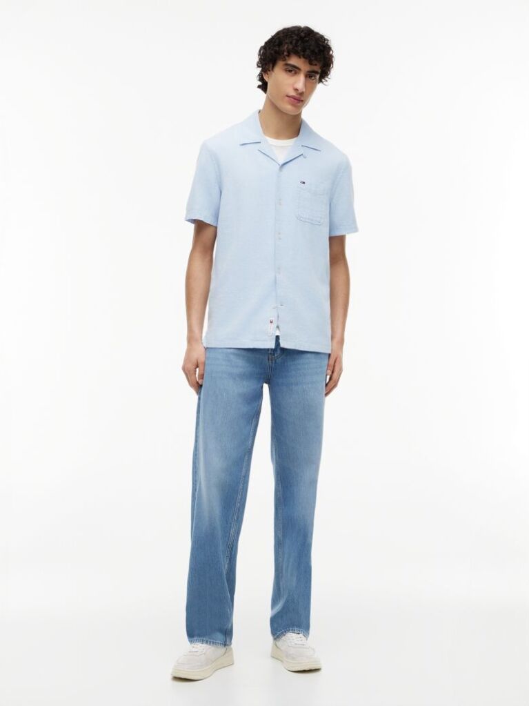 Blue Regular Fit Linen Blend Short Sleeve Shirt  Men