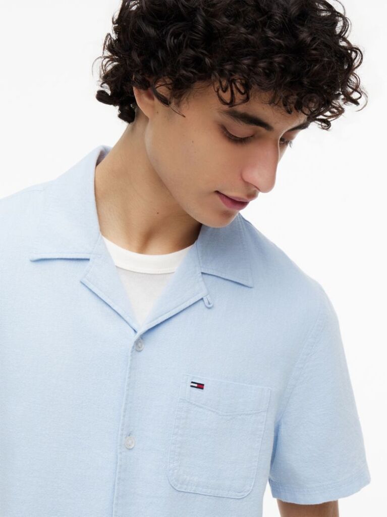 Blue Regular Fit Linen Blend Short Sleeve Shirt  Men