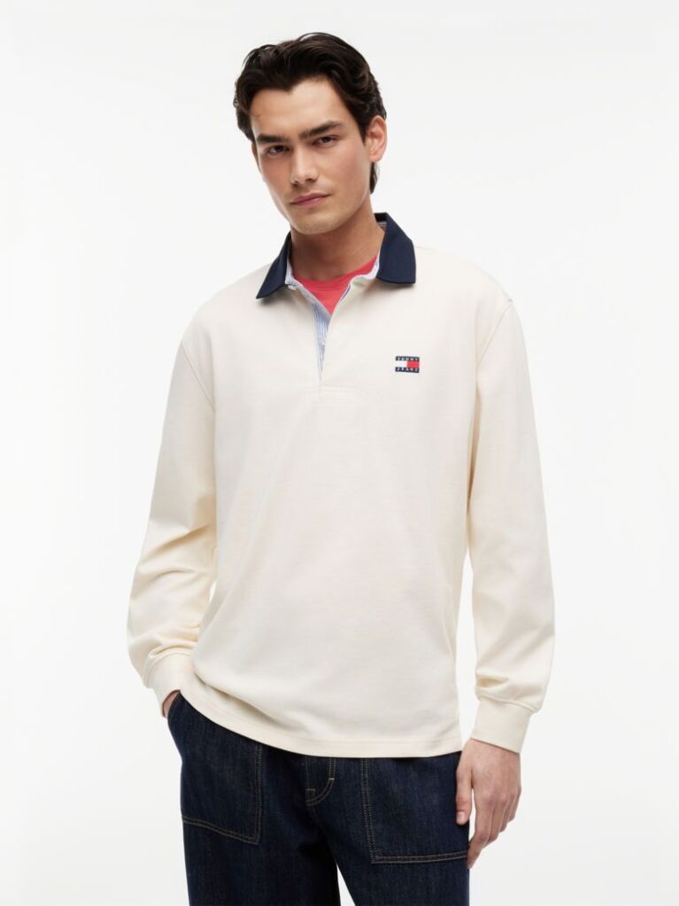 Beige Tommy Badge Relaxed Rugby Shirt  Men