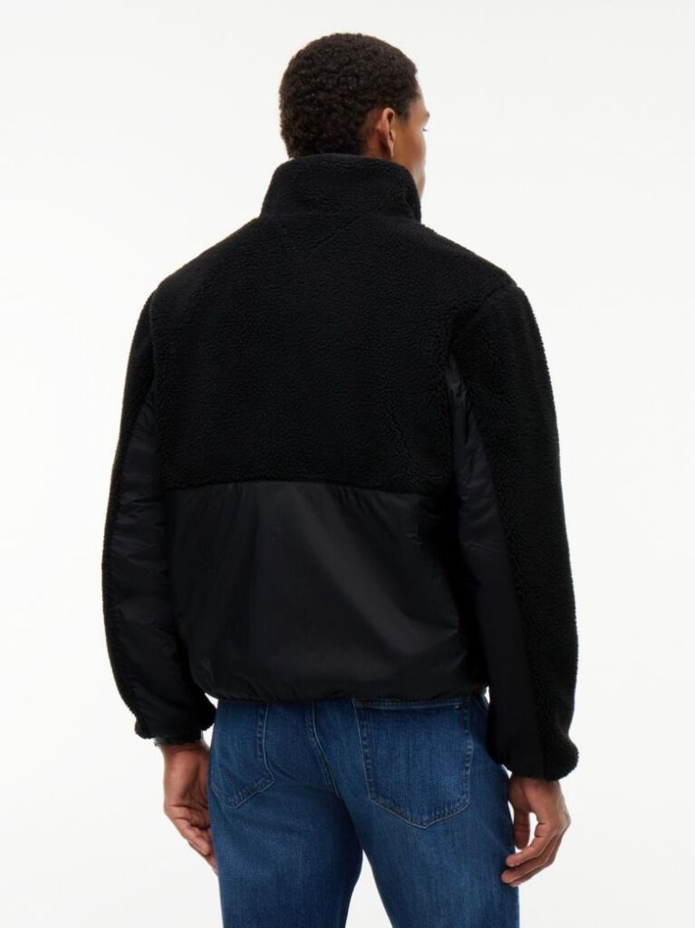 Black Teddy Contrast Texture Relaxed Jacket  Men