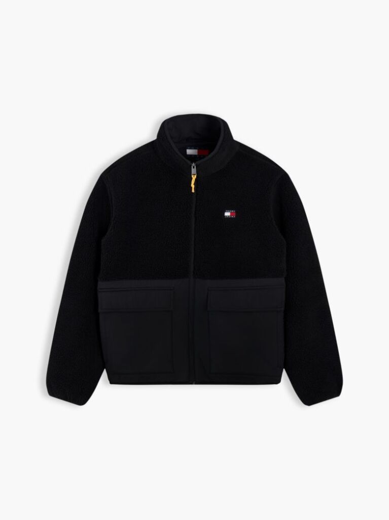 Black Teddy Contrast Texture Relaxed Jacket  Men