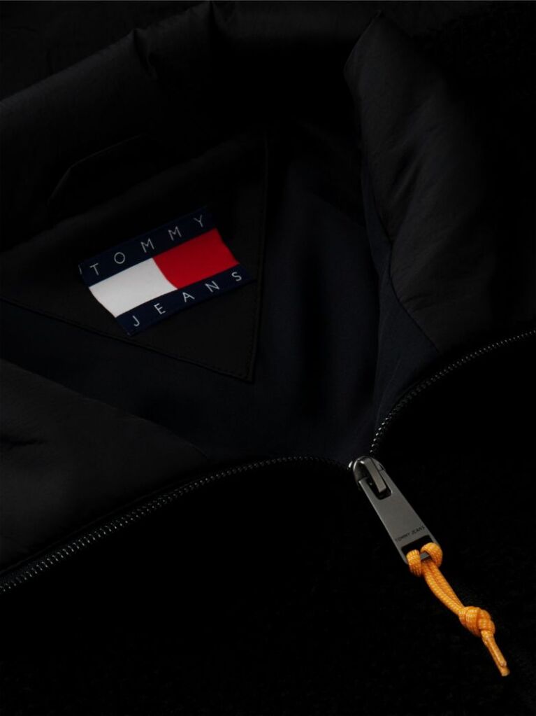 Black Teddy Contrast Texture Relaxed Jacket  Men
