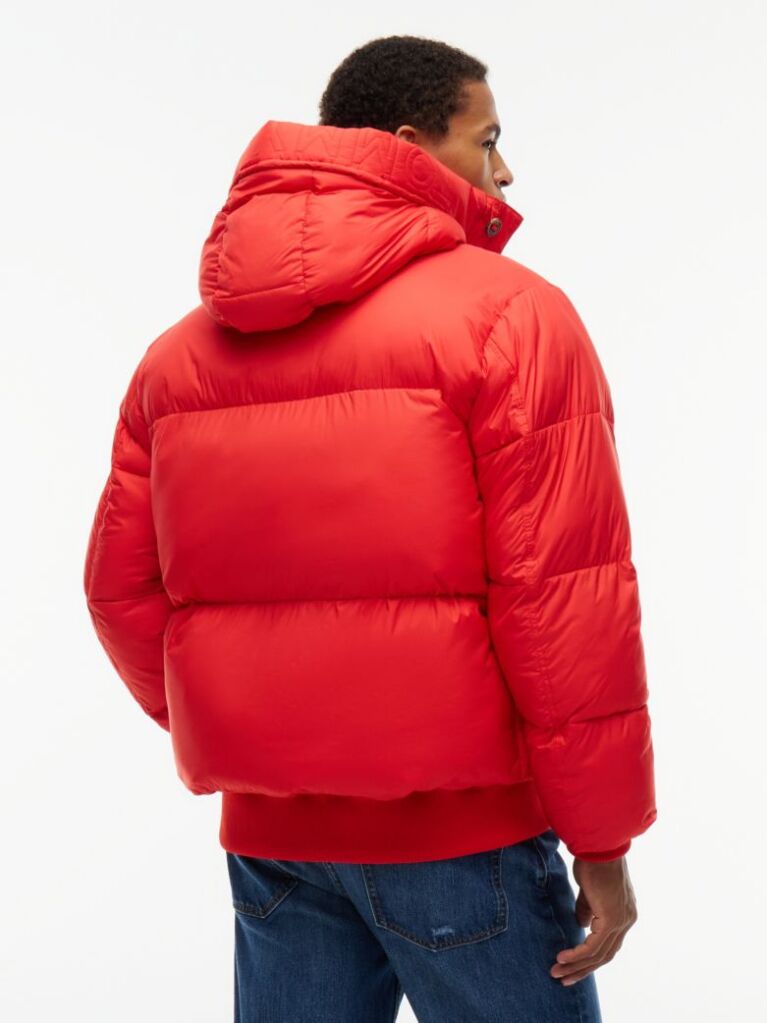 Red Logo Hooded Relaxed Puffer Jacket  Men