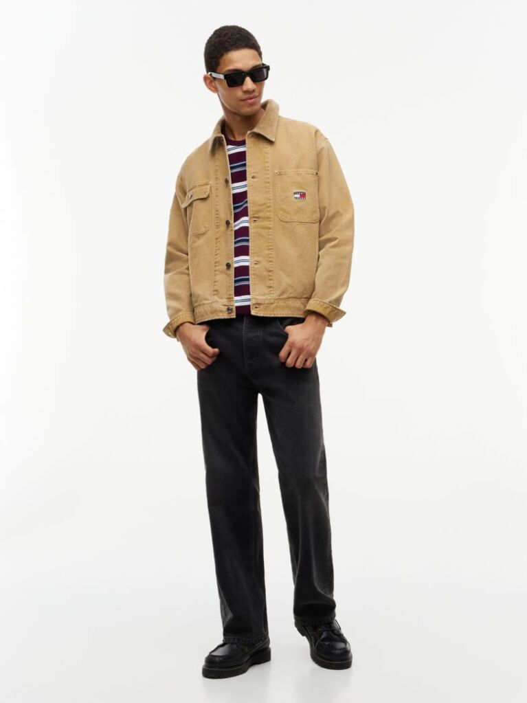 Μπεζ Oversized Overshirt Από Καμβά Με Κοτλέ Γιακά  Άνδρες