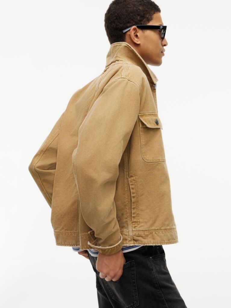 Μπεζ Oversized Overshirt Από Καμβά Με Κοτλέ Γιακά  Άνδρες