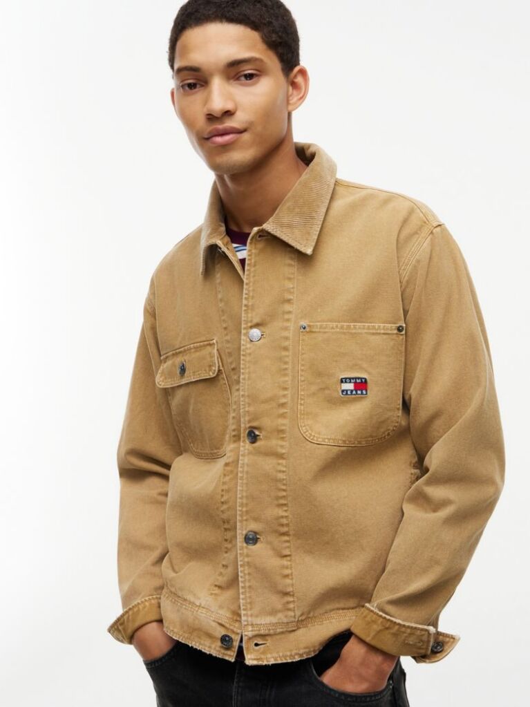 Μπεζ Oversized Overshirt Από Καμβά Με Κοτλέ Γιακά  Άνδρες