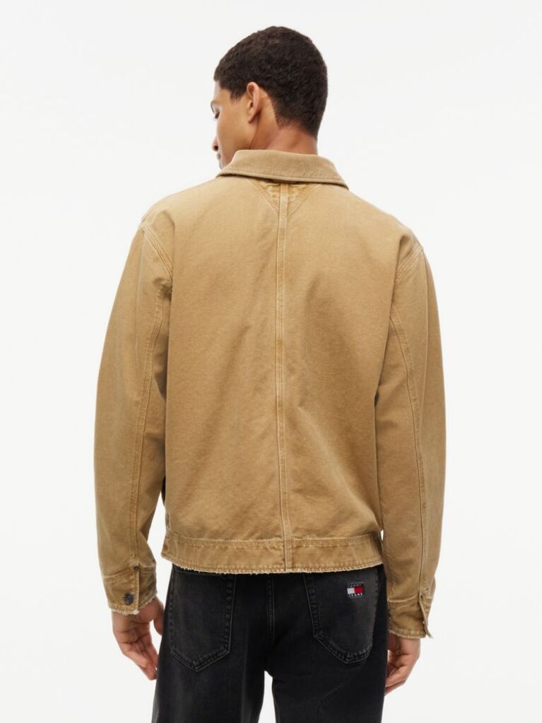 Μπεζ Oversized Overshirt Από Καμβά Με Κοτλέ Γιακά  Άνδρες