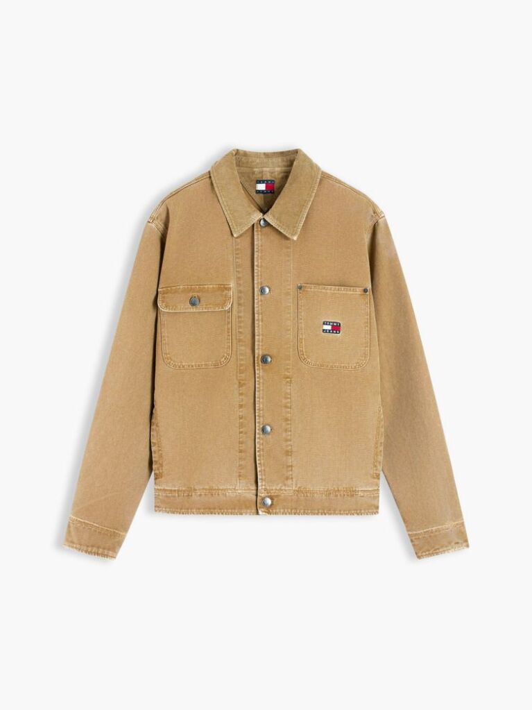 Μπεζ Oversized Overshirt Από Καμβά Με Κοτλέ Γιακά  Άνδρες
