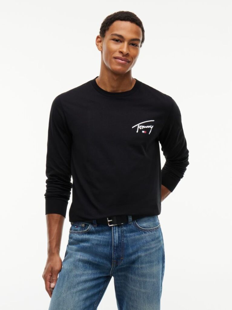 Black Signature Logo Slim Long Sleeve T-Shirt  Men