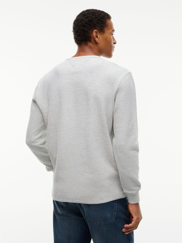 Grey Washed Waffle Knit Henley Long Sleeve T-Shirt  Men