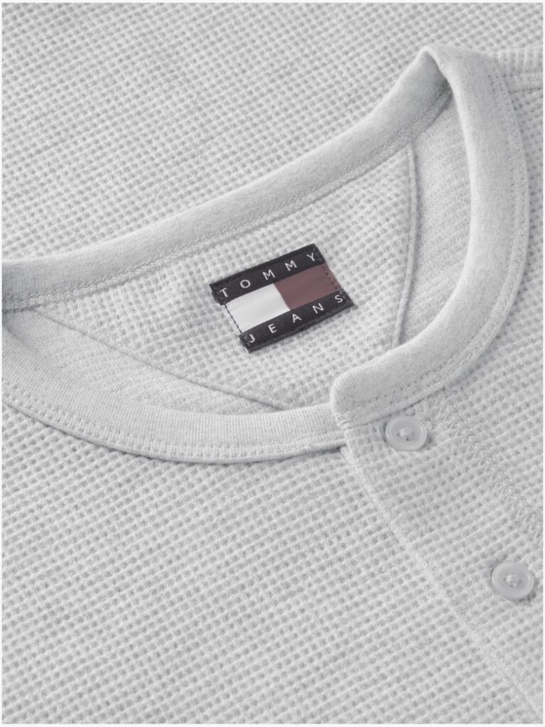 Grey Washed Waffle Knit Henley Long Sleeve T-Shirt  Men