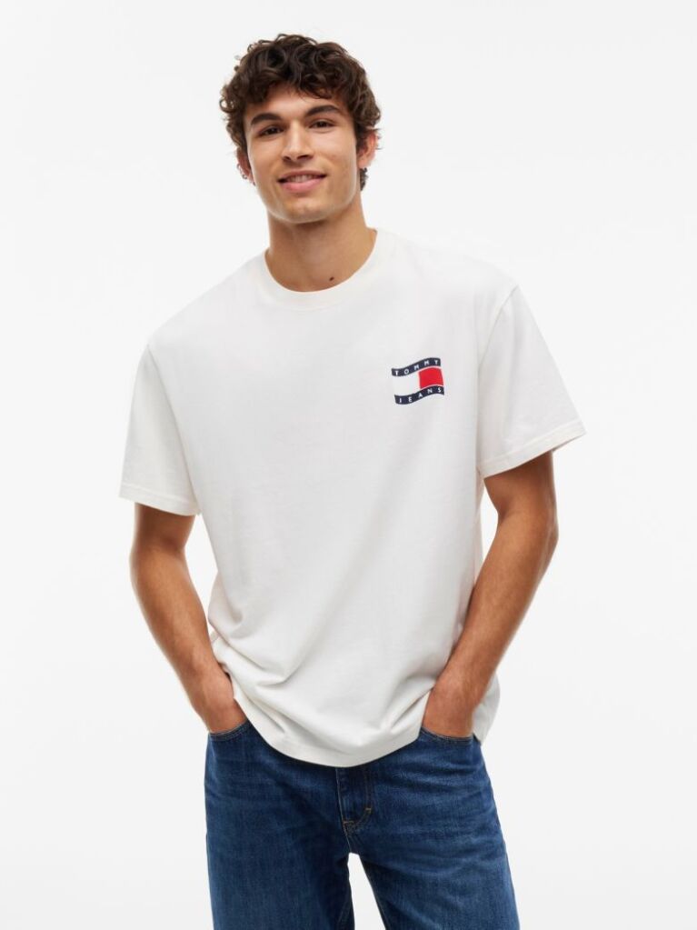 Άσπρο Άνετο T-Shirt Με Λογότυπο  Άνδρες