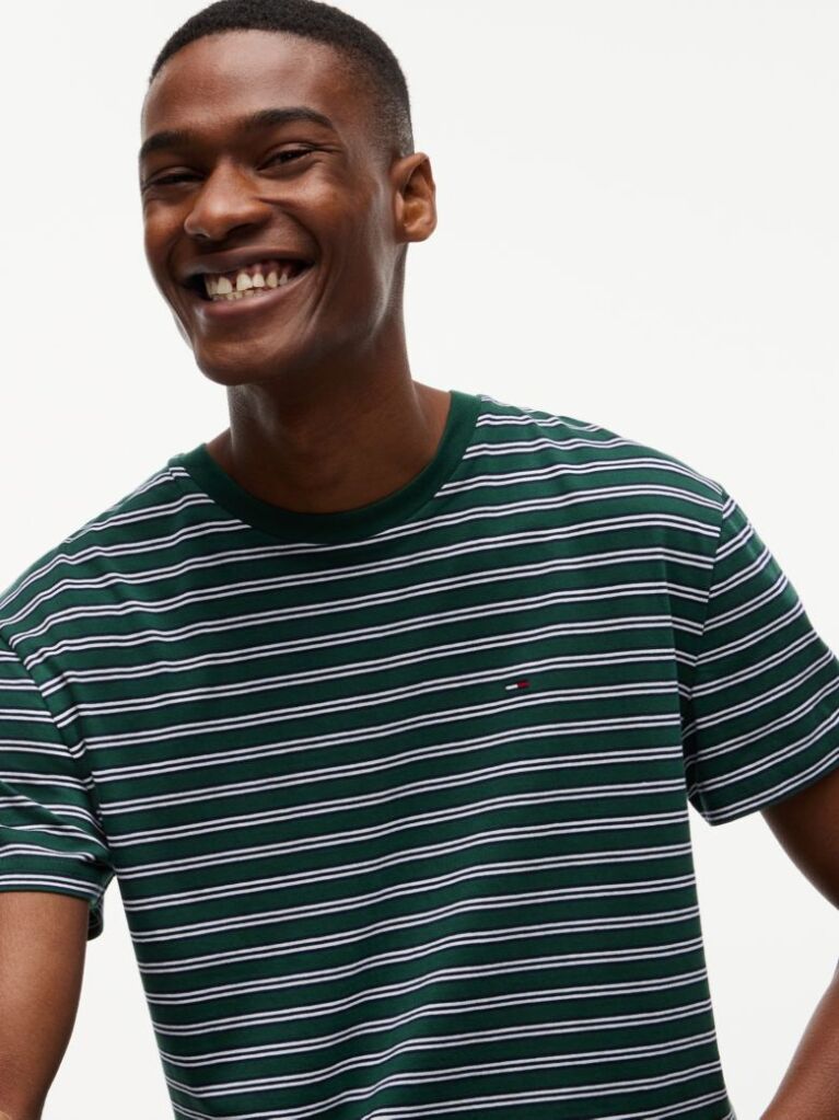 Multi Ριγέ Βαμβακερό T-Shirt Με Σημαιάκι Tommy  Άνδρες