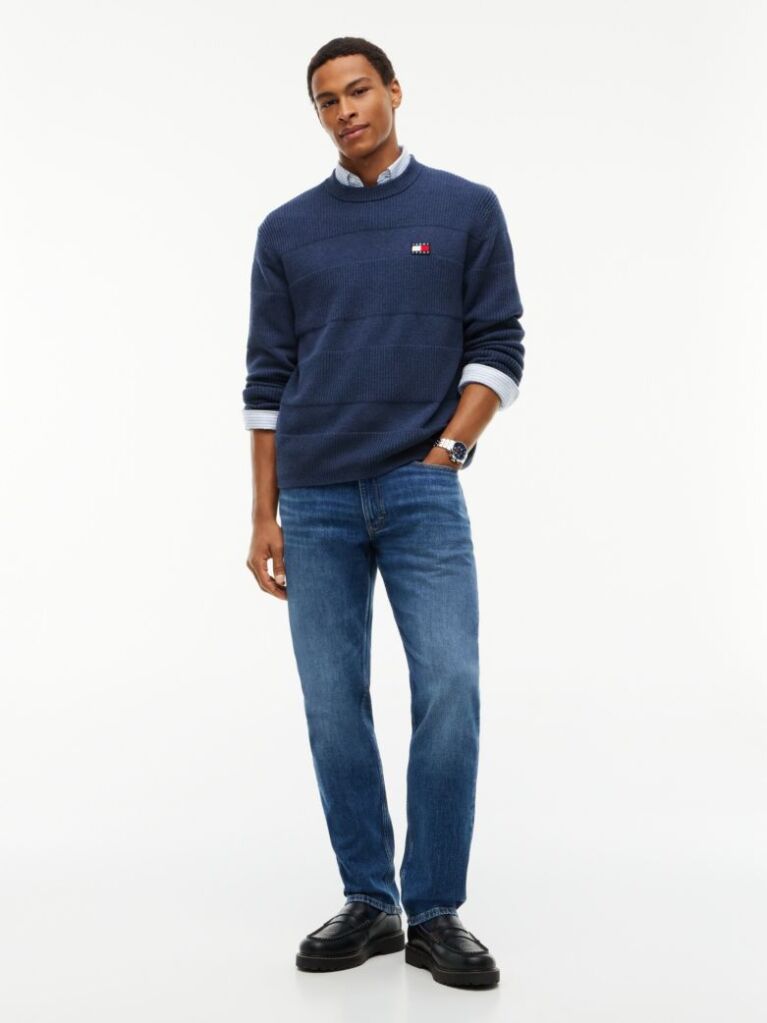 Blue Tommy Badge Textured Jumper  Men