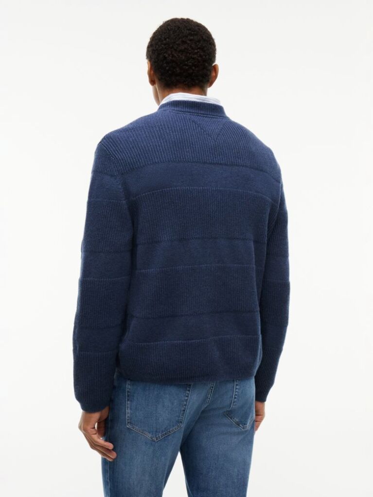 Blue Tommy Badge Textured Jumper  Men