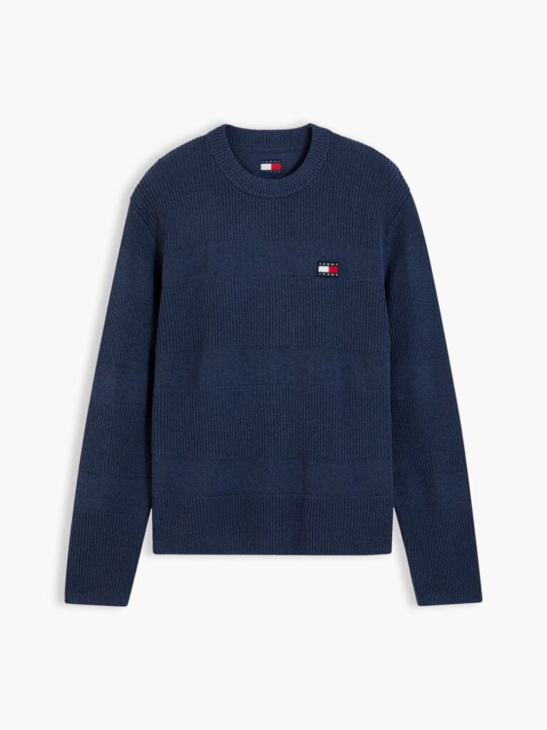 Blue Tommy Badge Textured Jumper  Men