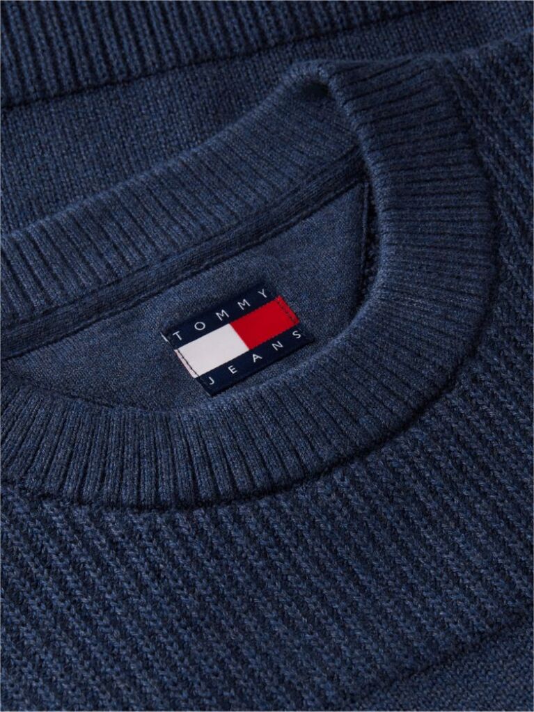 Blue Tommy Badge Textured Jumper  Men
