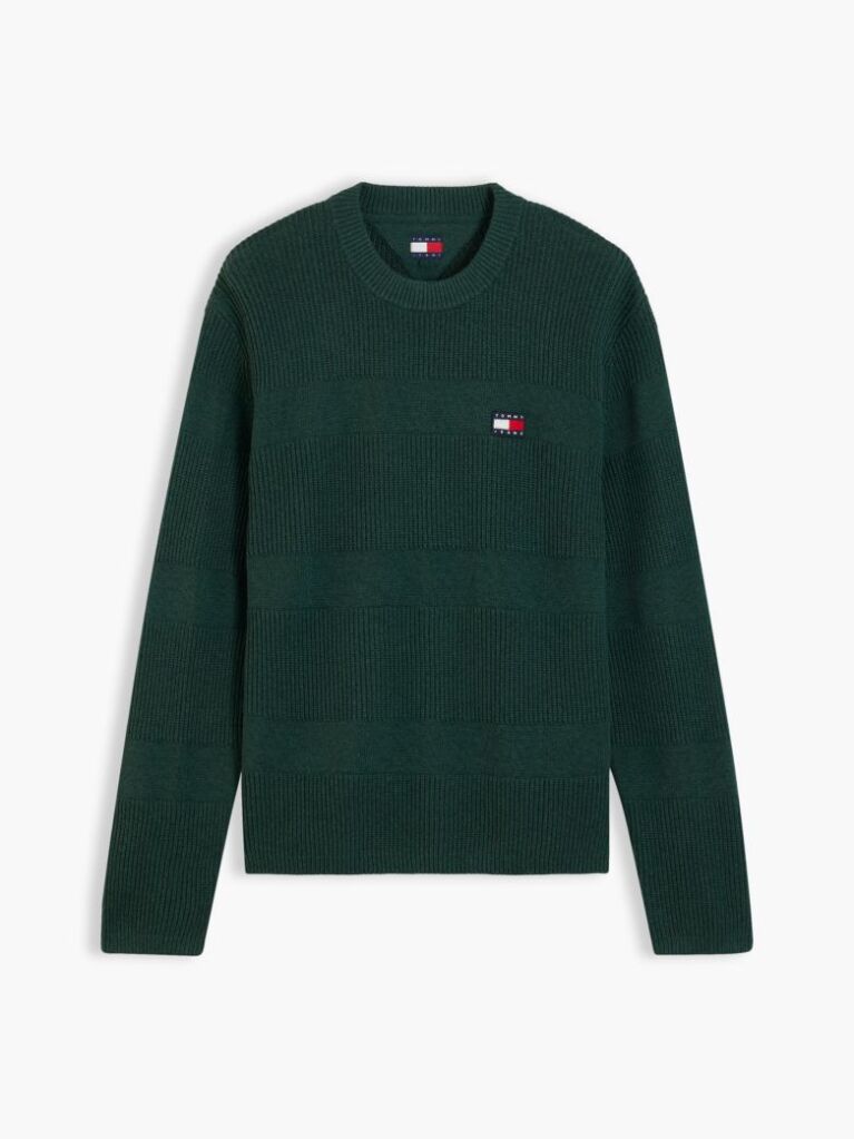 Green Tommy Badge Textured Jumper  Men