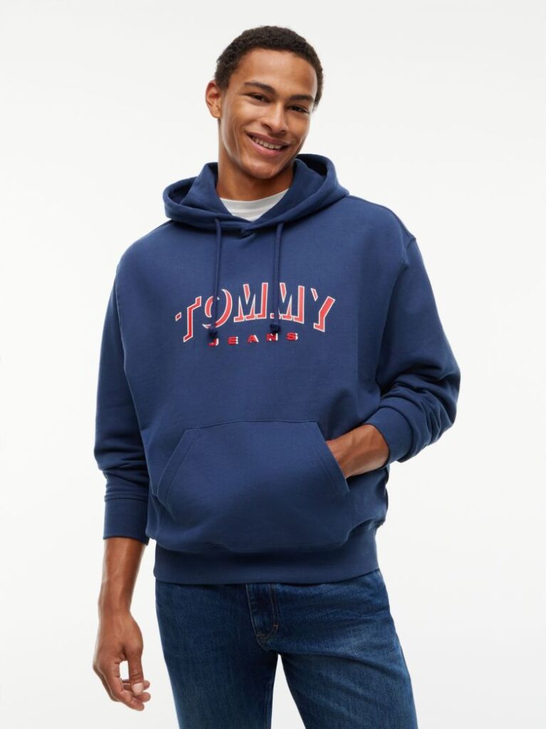 Μπλε Άνετο Σουέτ Hoody Με Λογότυπο  Άνδρες