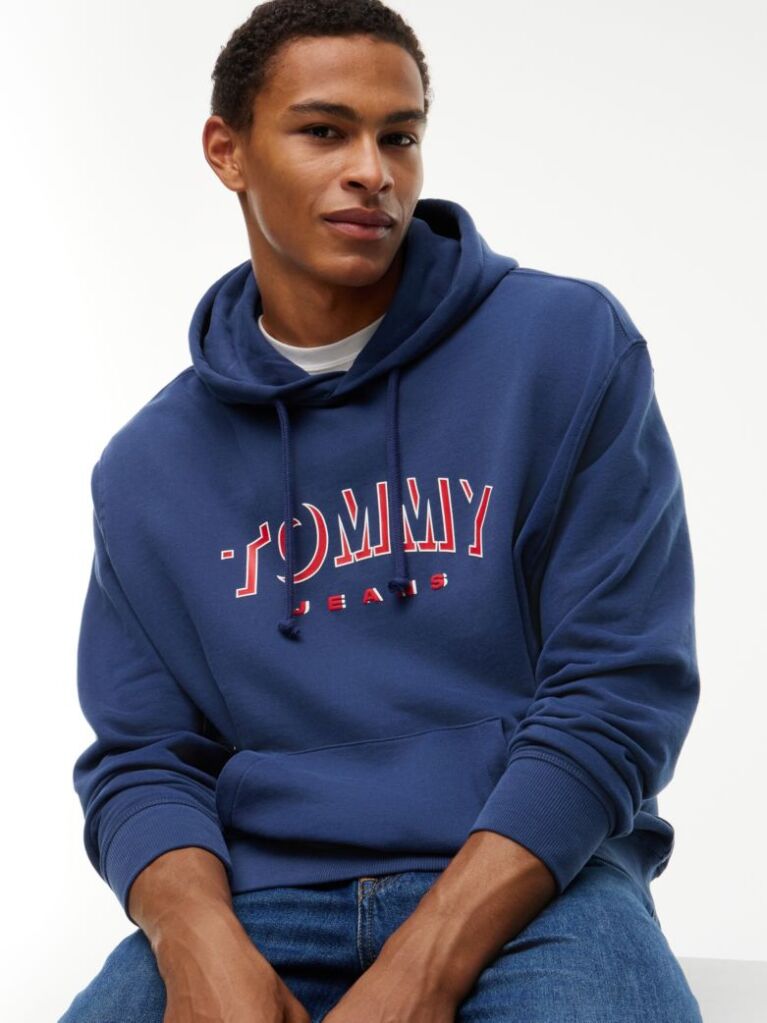 Μπλε Άνετο Σουέτ Hoody Με Λογότυπο  Άνδρες