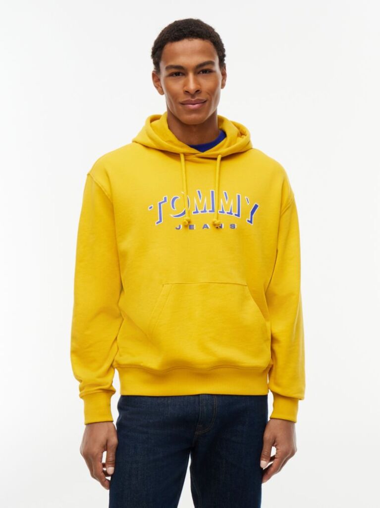 Κίτρινο Άνετο Σουέτ Hoody Με Λογότυπο  Άνδρες
