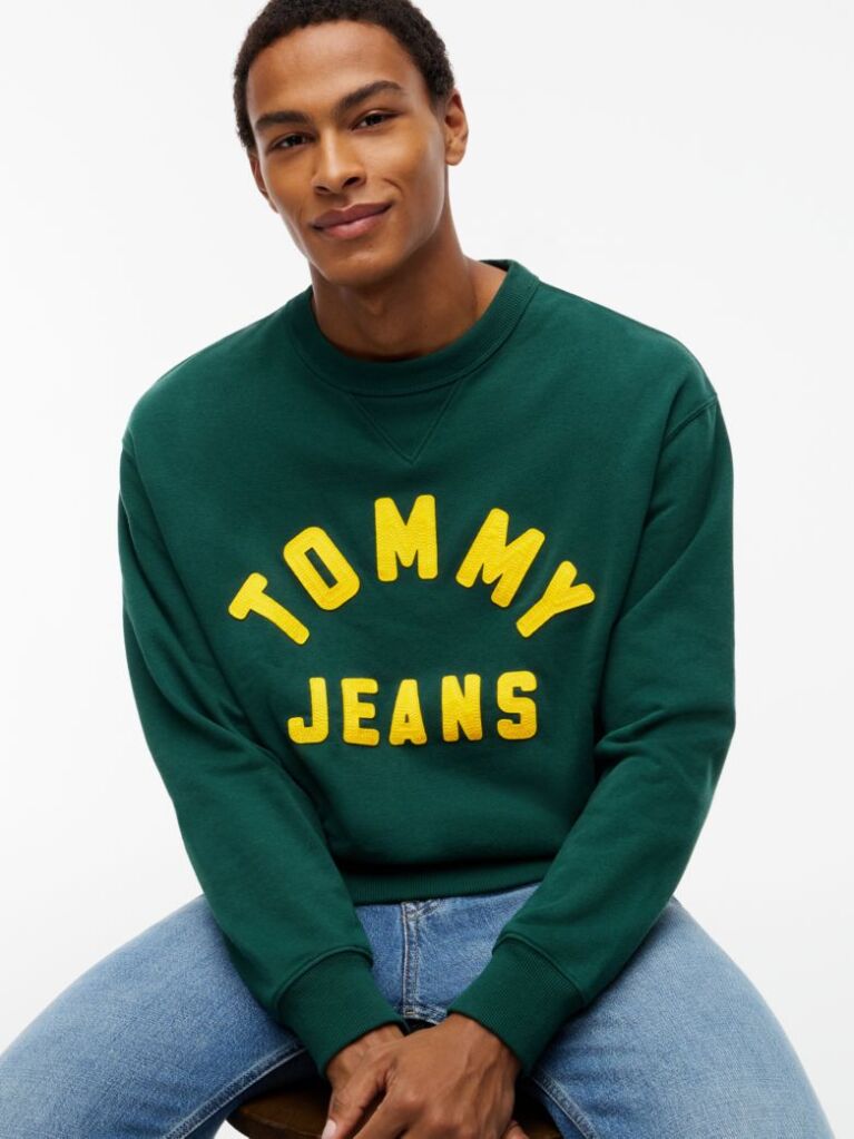 Green Classic Logo Brushed Fleece Relaxed Sweatshirt  Men