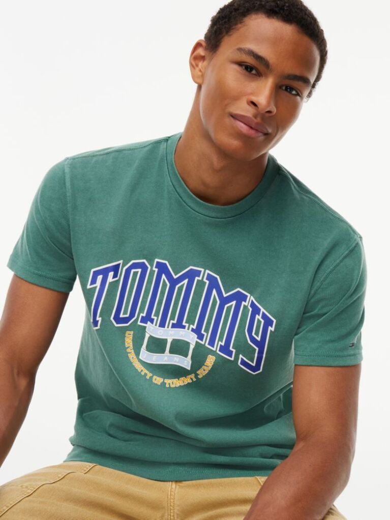 Πράσινο Βαμβακερό T-Shirt Με Varsity Λογότυπο  Άνδρες