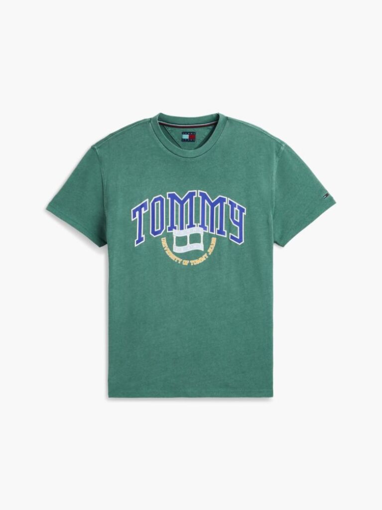 Πράσινο Βαμβακερό T-Shirt Με Varsity Λογότυπο  Άνδρες