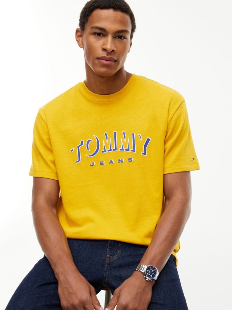 Yellow Logo Relaxed Crew Neck T-Shirt  Men