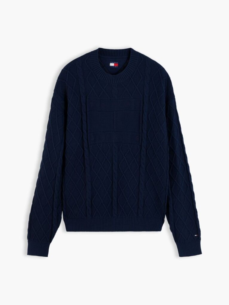 Blue Diamond Cable Knit Relaxed Jumper  Men