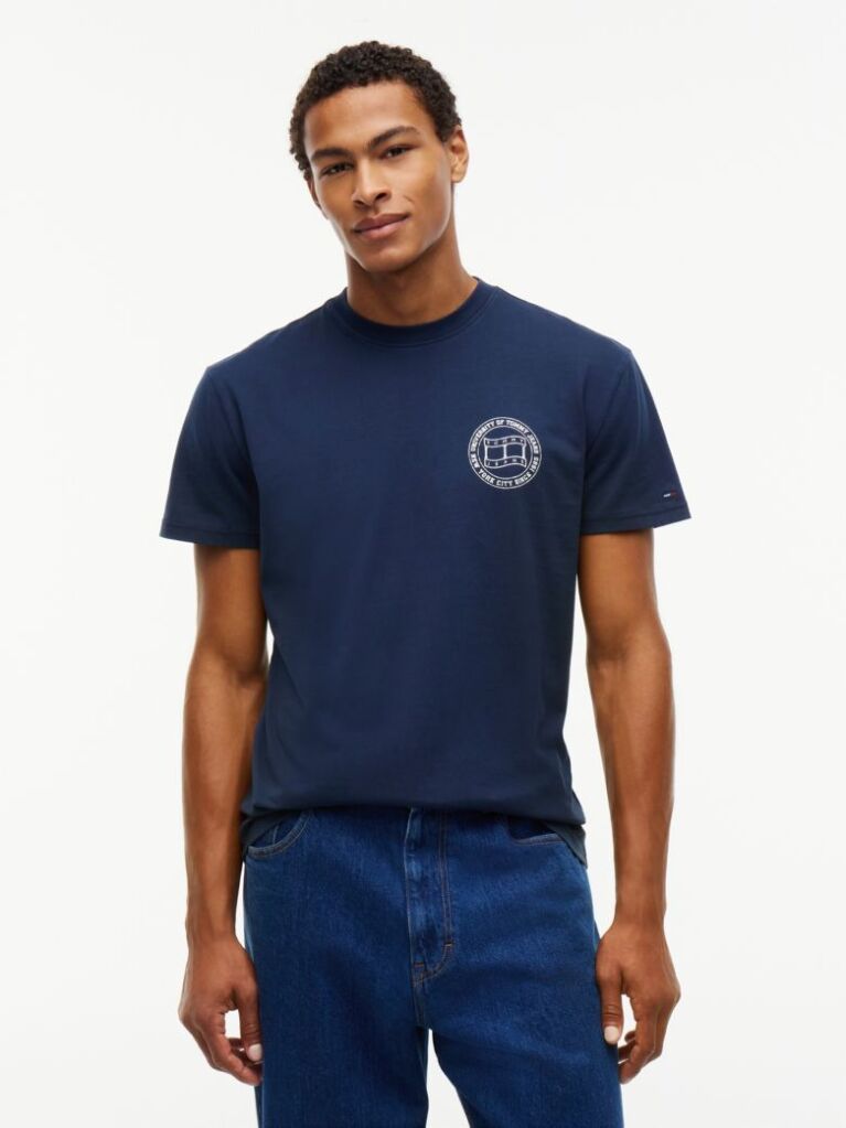 Μπλε Βαμβακερό  T-Shirt Με Wavy Σημαία Και Πίσω Λογότυπο  Άνδρες