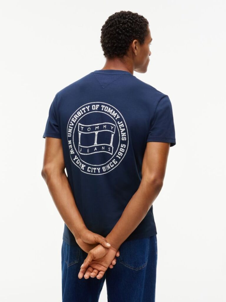 Μπλε Βαμβακερό  T-Shirt Με Wavy Σημαία Και Πίσω Λογότυπο  Άνδρες