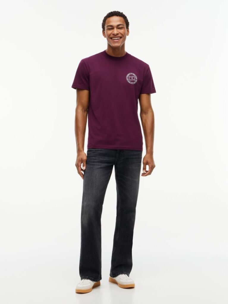 Κόκκινο Βαμβακερό  T-Shirt Με Wavy Σημαία Και Πίσω Λογότυπο  Άνδρες