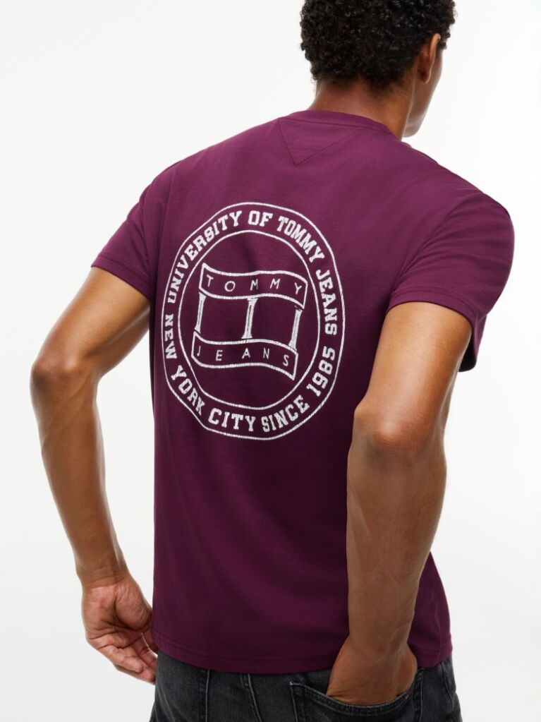 Κόκκινο Βαμβακερό  T-Shirt Με Wavy Σημαία Και Πίσω Λογότυπο  Άνδρες