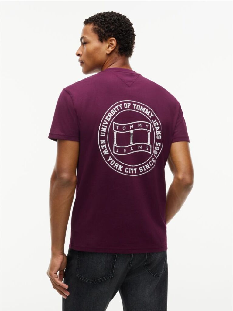 Κόκκινο Βαμβακερό  T-Shirt Με Wavy Σημαία Και Πίσω Λογότυπο  Άνδρες