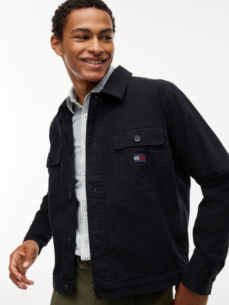 Μαύρο Oversized Overshirt Με Herringbone Πλέξη  Άνδρες