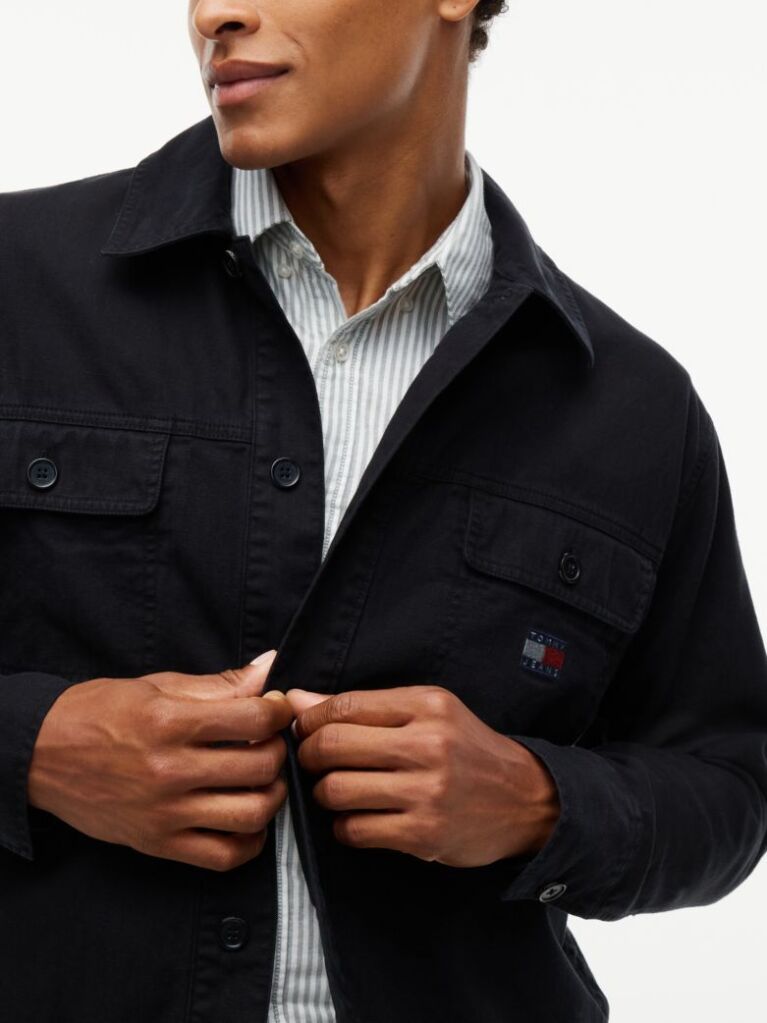 Μαύρο Oversized Overshirt Με Herringbone Πλέξη  Άνδρες