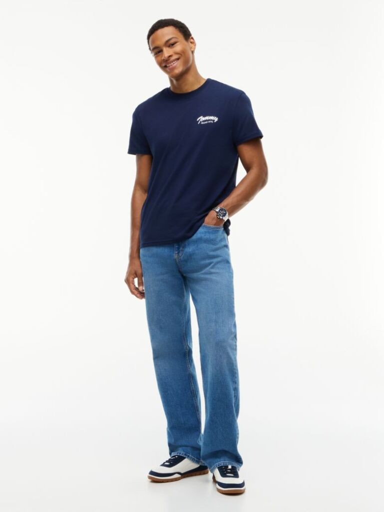 Μπλε Βαμβακερό T-Shirt Με Κλασική Λαιμόκοψη Και Λογότυπο  Άνδρες