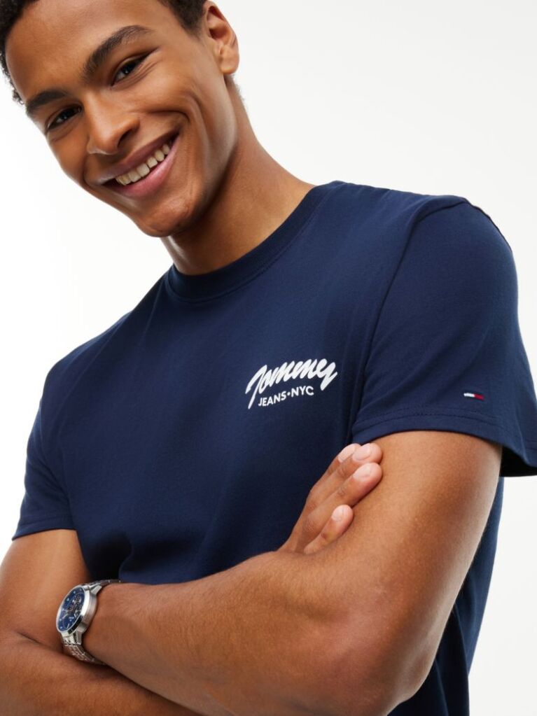 Μπλε Βαμβακερό T-Shirt Με Κλασική Λαιμόκοψη Και Λογότυπο  Άνδρες