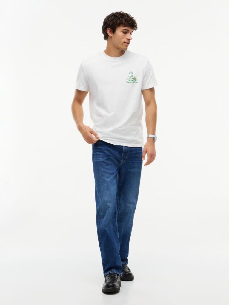 Μπεζ Βαμβακερό T-Shirt Με Κλασική Λαιμόκοψη Και Λογότυπο  Άνδρες
