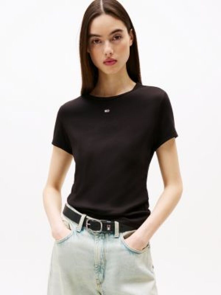 Μαύρο Essential Ριμπ T-Shirt Σε Slim Γραμμή  Γυναίκες