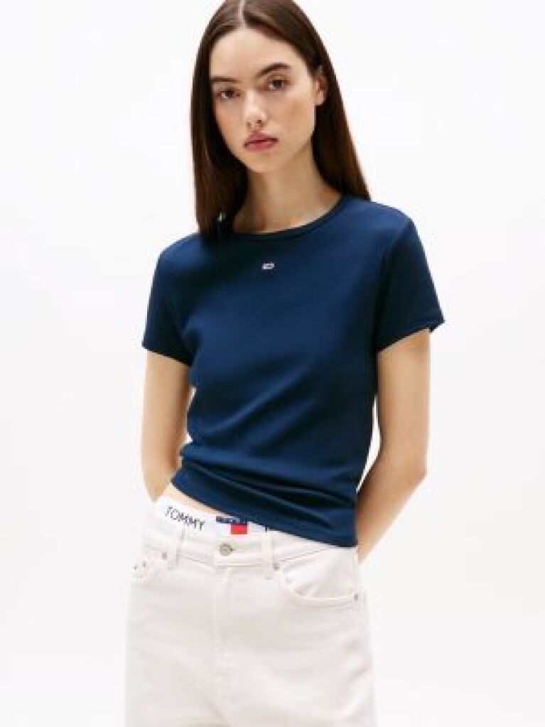 Blue Essential Slim Rib-Knit T-Shirt  Women