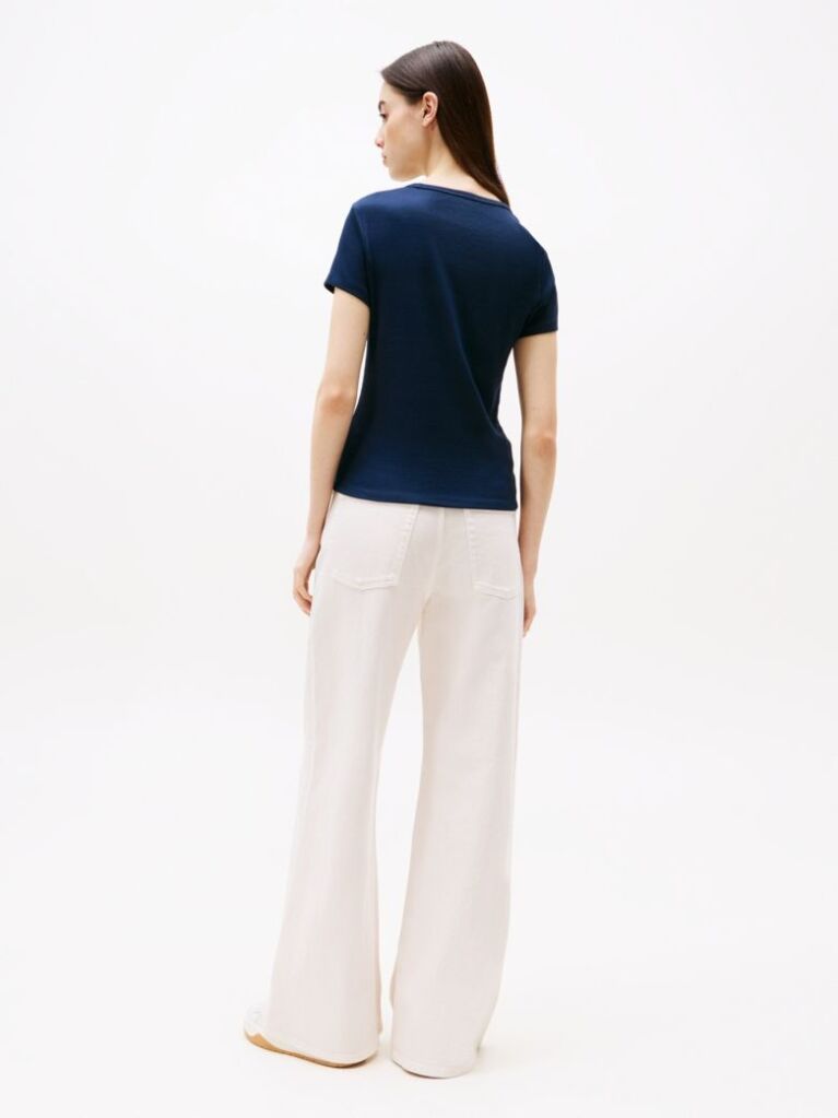 Blue Essential Slim Rib-Knit T-Shirt  Women