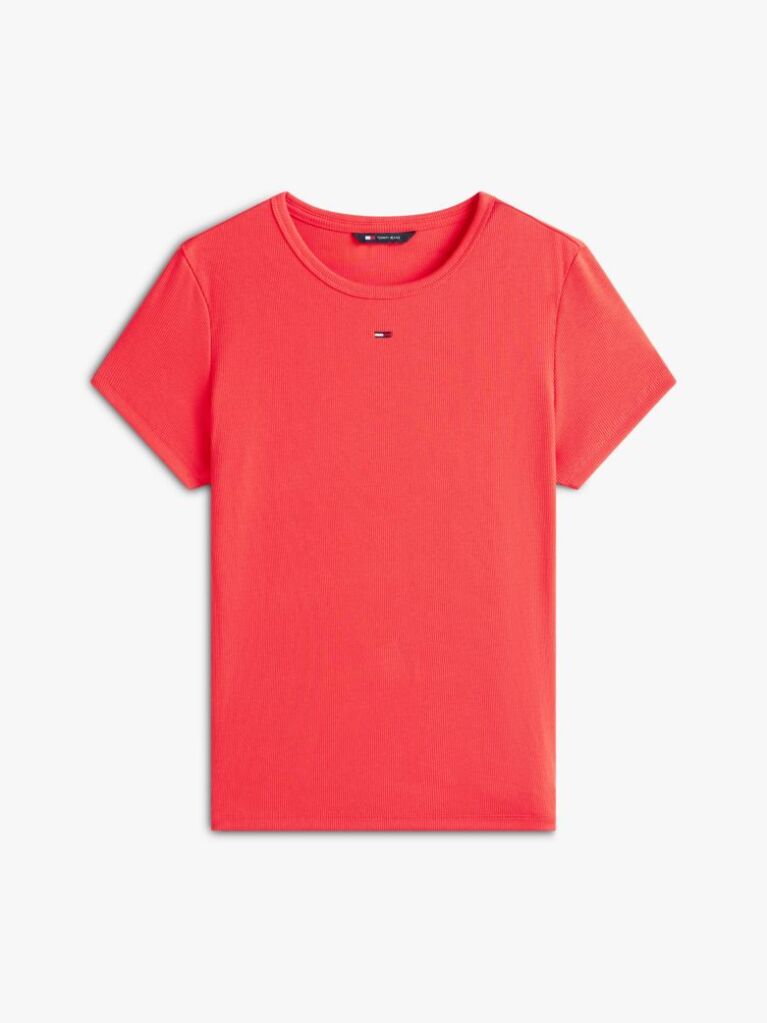 Κόκκινο Essential Ριμπ T-Shirt Σε Slim Γραμμή  Γυναίκες