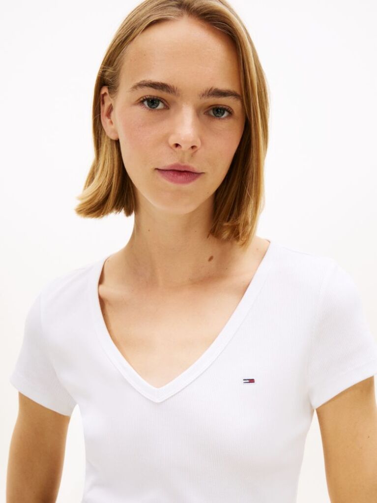 White Essential V-Neck Slim Fit T-Shirt  Women
