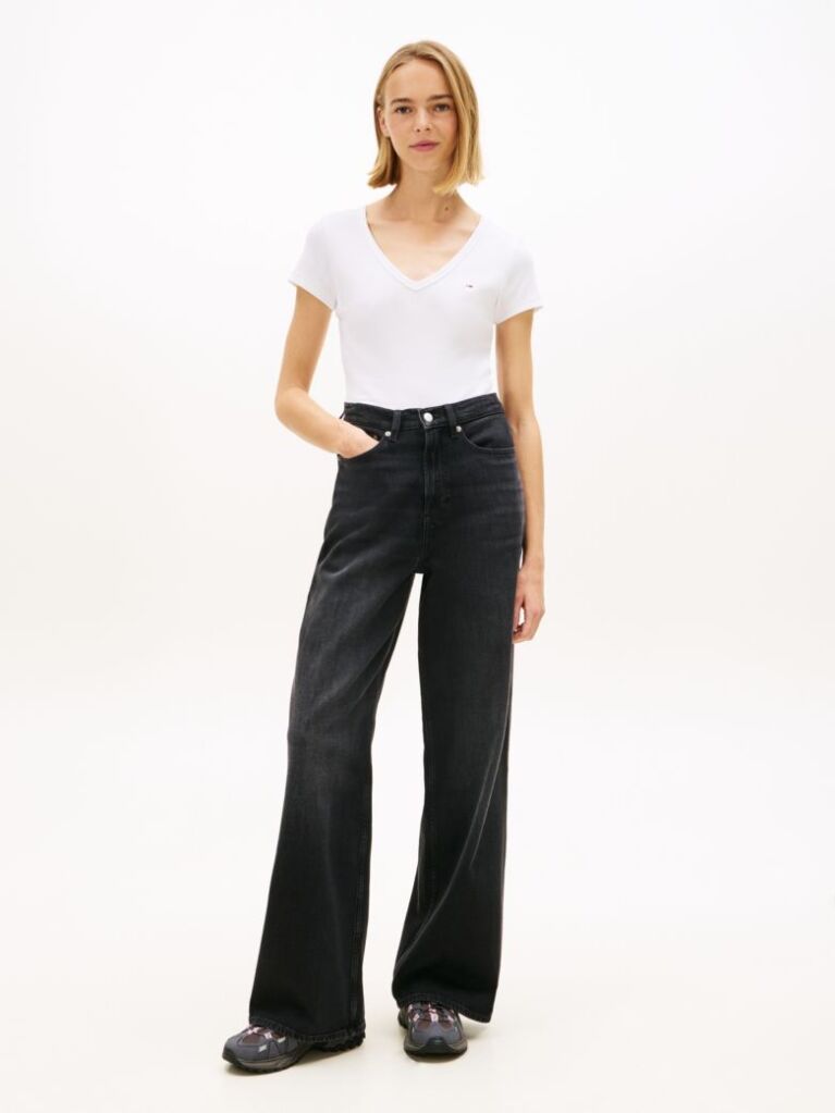 White Essential V-Neck Slim Fit T-Shirt  Women