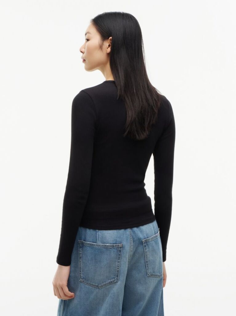Black Ribbed Slim Long Sleeve T-Shirt  Women