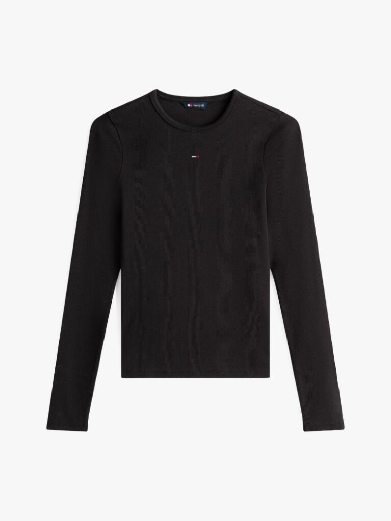 Black Ribbed Slim Long Sleeve T-Shirt  Women