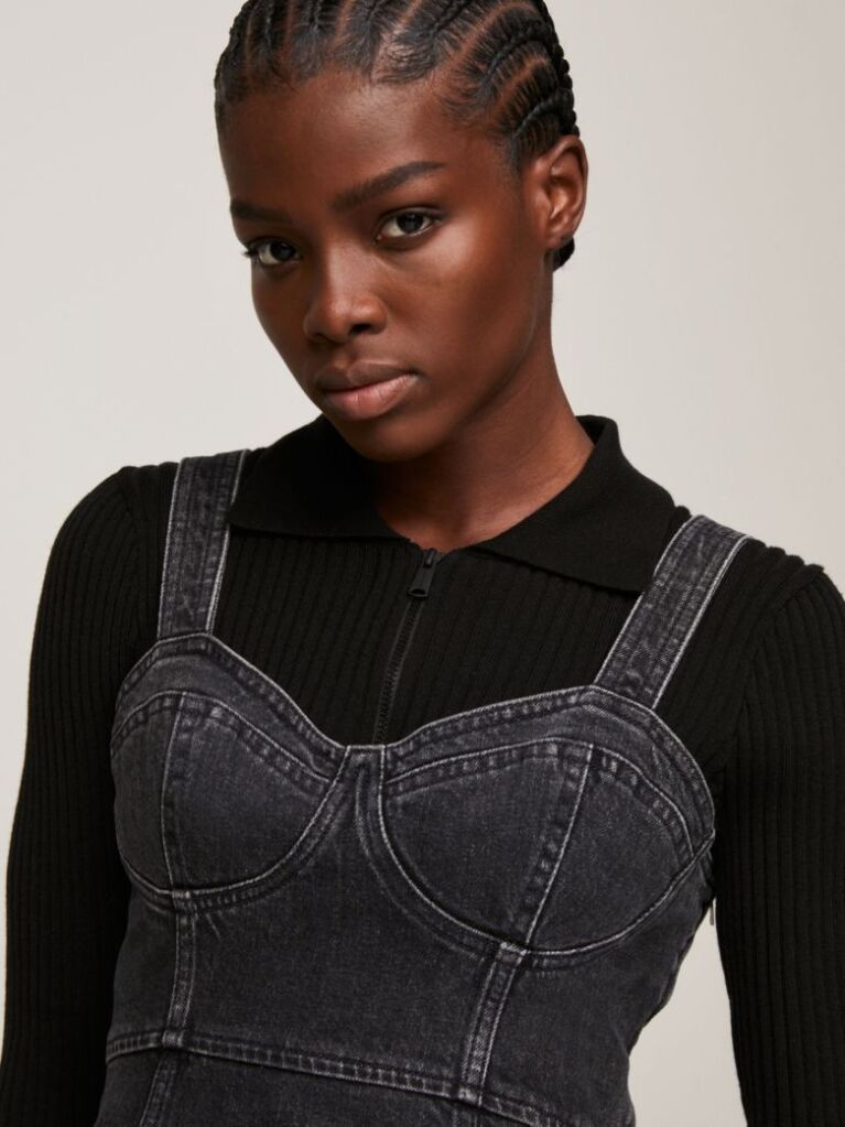 Black Bustier Fitted Denim Mini Dress  Women