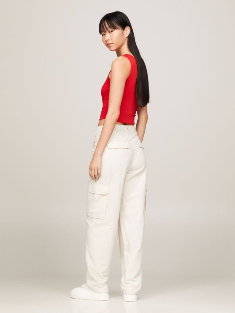 Beige Harper High Rise Mom Cargo Trousers  Women